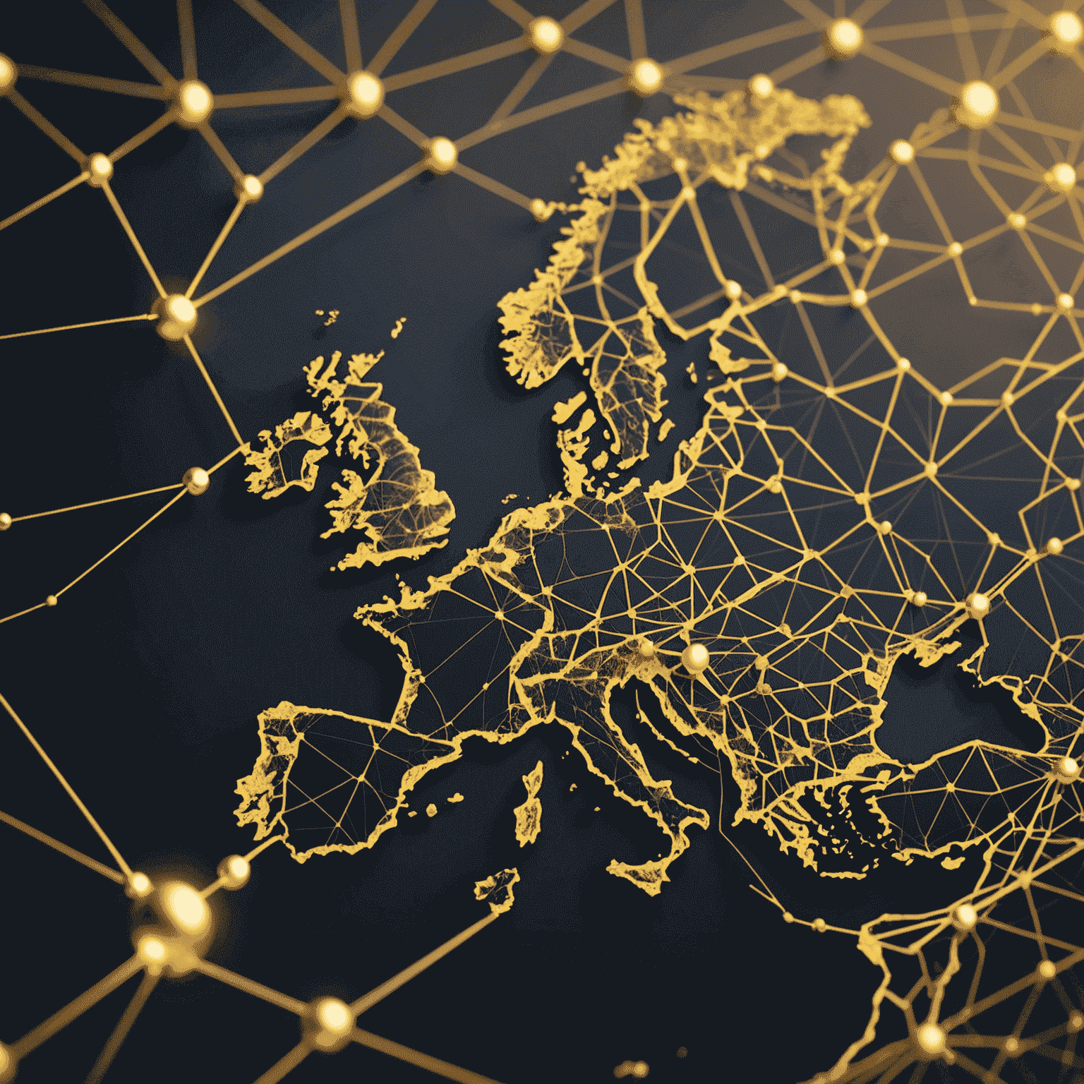 A visualization of the UK map with 5G network towers and connections represented in gold lines.